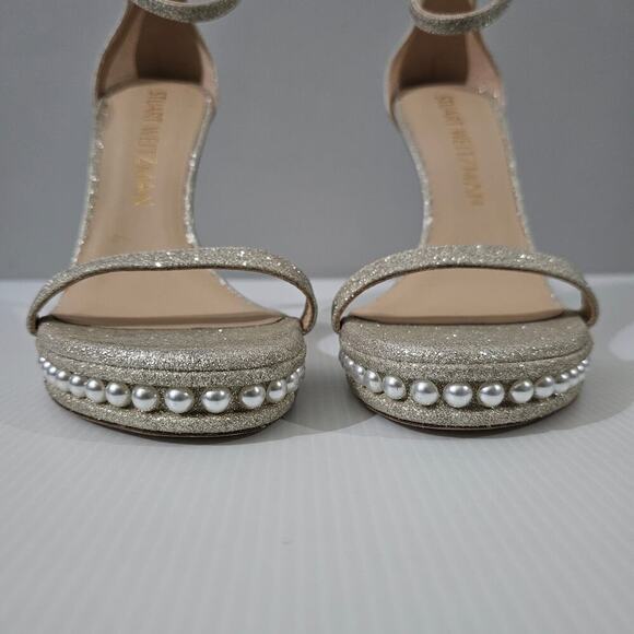 Stuart Weitzman Nudistdisco Pearl Heel 10.5 Metallic Stiletto Platform Evening - Picture 6 of 14